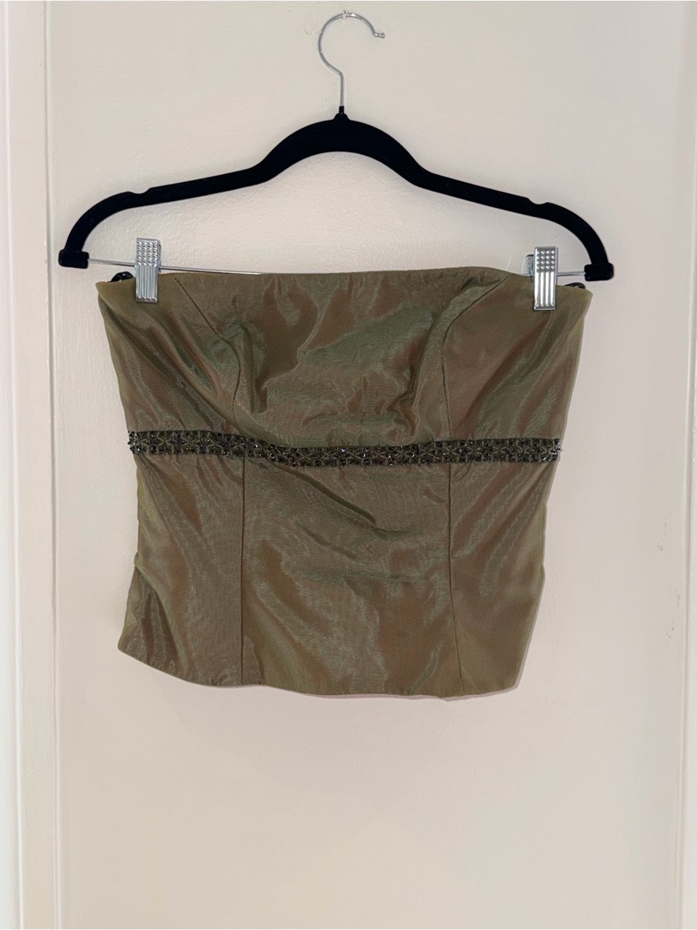 Strapless Olive Beaded Waist Dress